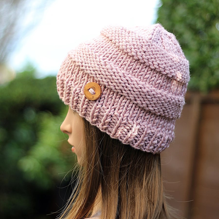 HAT knitted pastel pale pink, winter hat, chunky beanie, womens gift, UK 