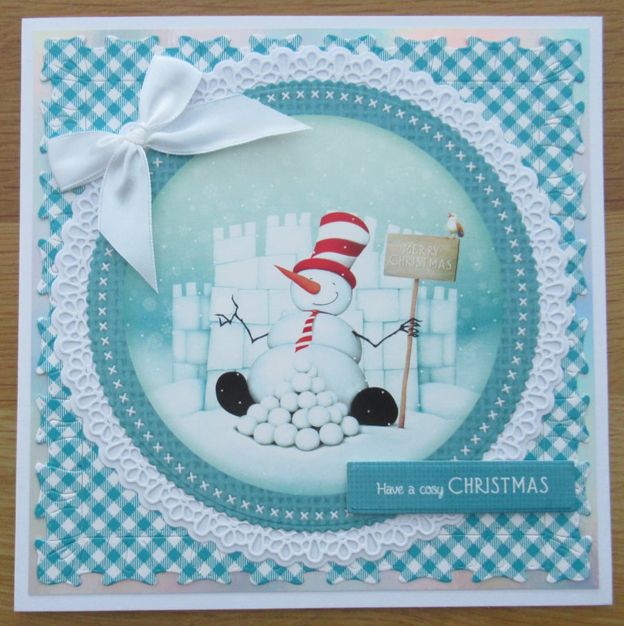 Snowman With His Ice Castle - 7x7" Christmas Card