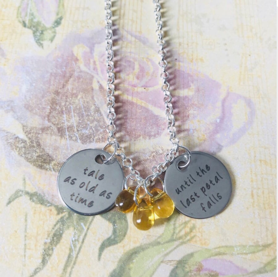 Beauty & the Beast Inspired Quote Charm Necklace 