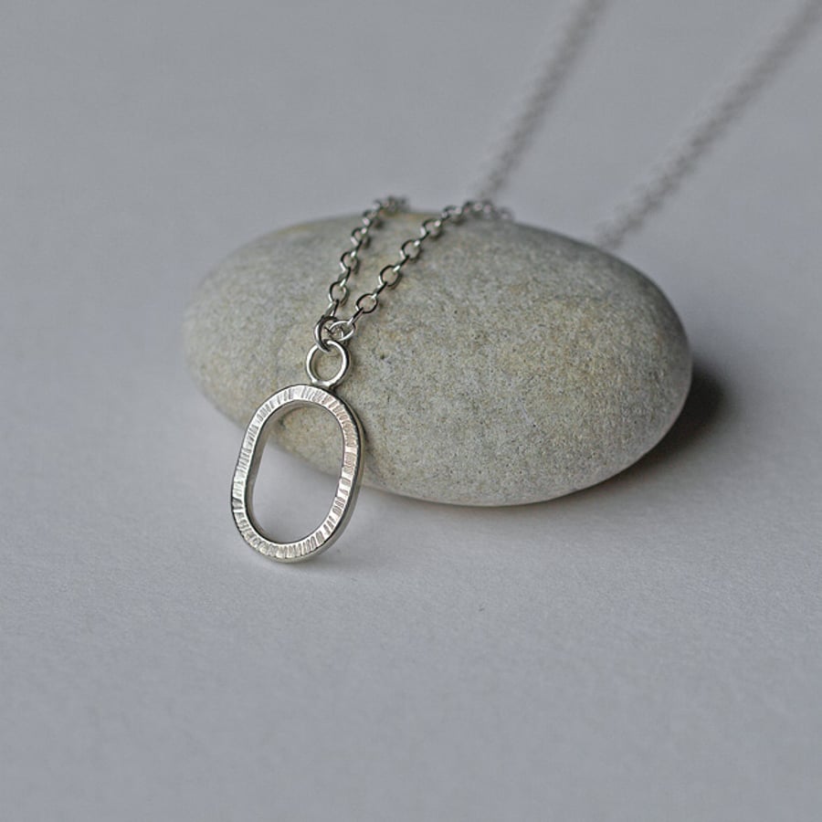 Silver Open Oval Pendant Necklace, Textured Sterling Silver Necklaces