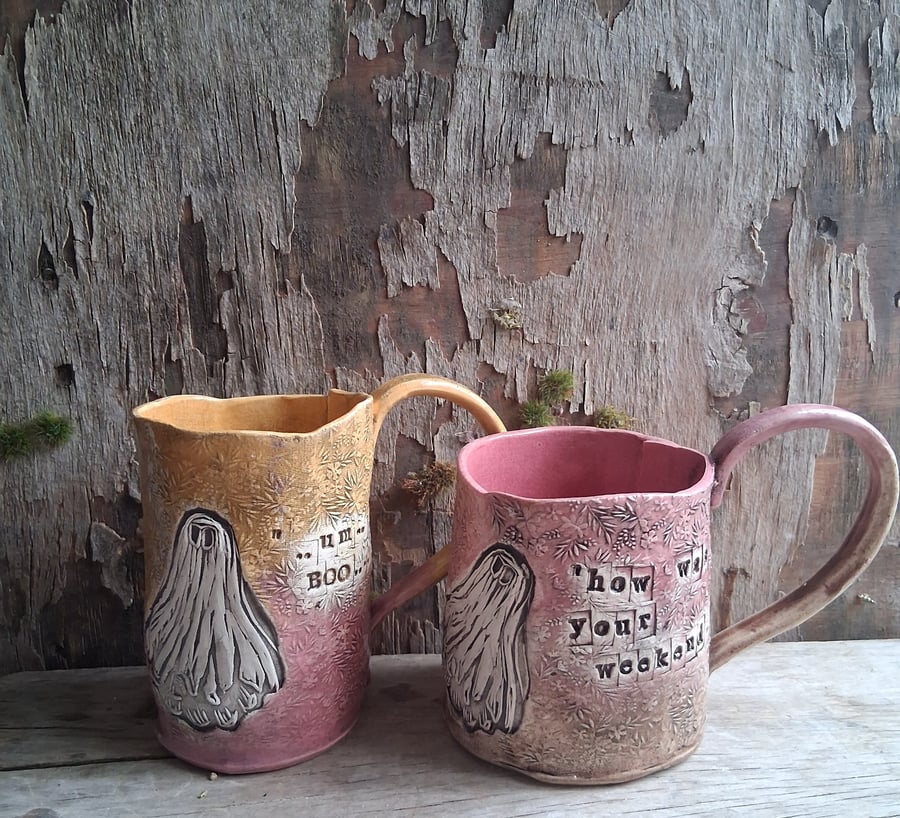 Dave the ghost mug, stoneware ceramic handformed, personalised