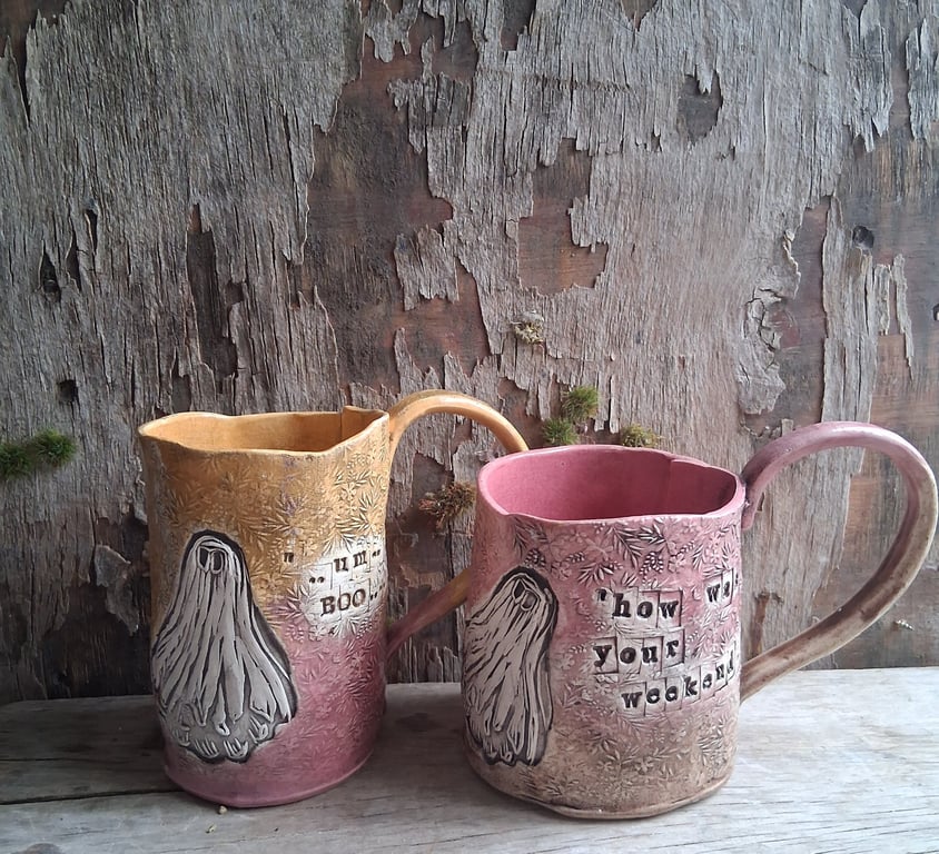 Dave the ghost mug, stoneware ceramic handformed, personalised