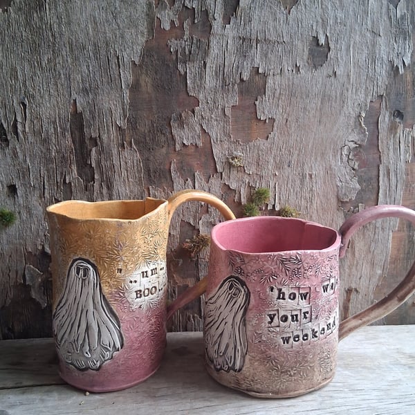 Dave the ghost mug, stoneware ceramic handformed, personalised