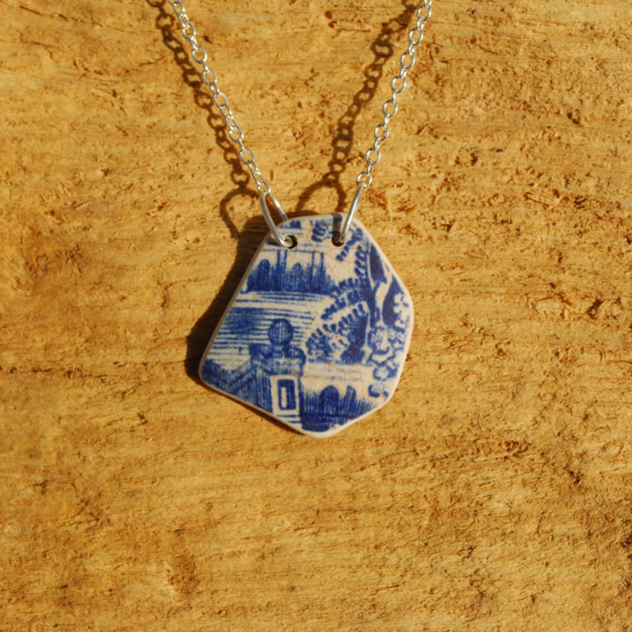Beach pottery pendant with tower scene