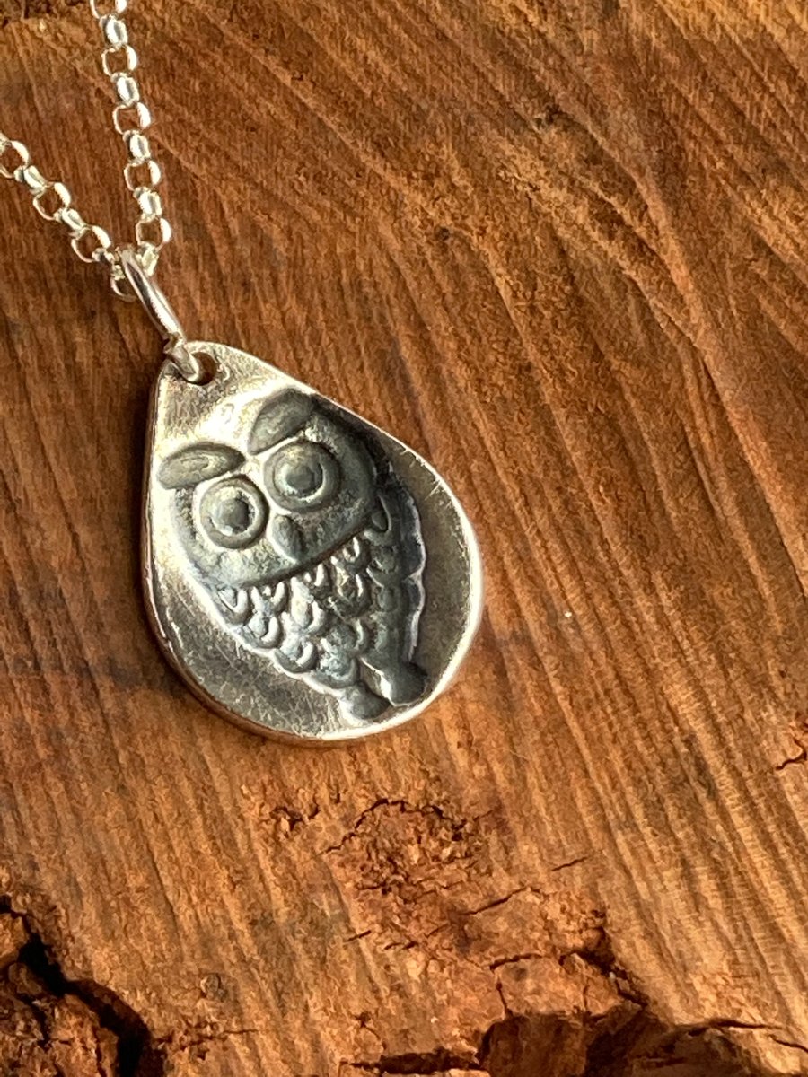 Cute handmade silver owl pendant