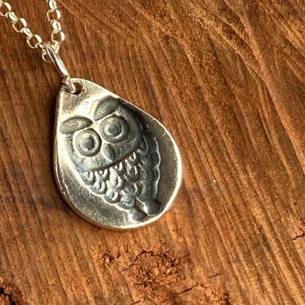 Cute handmade silver owl pendant