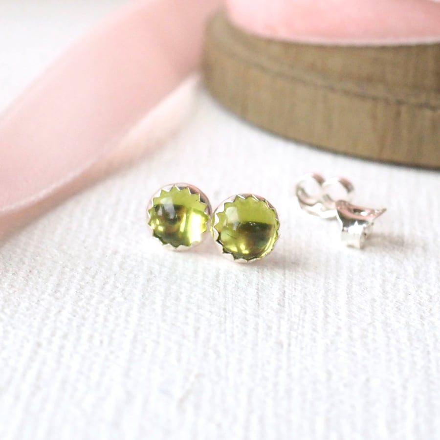 Peridot Silver Stud  Earrings