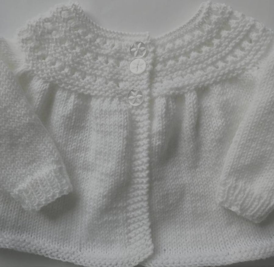 3-6 months hand knitted white baby girl cardigan