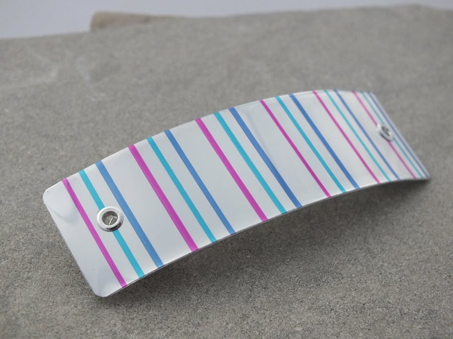 Pink, blue and turquoise striped hair slide