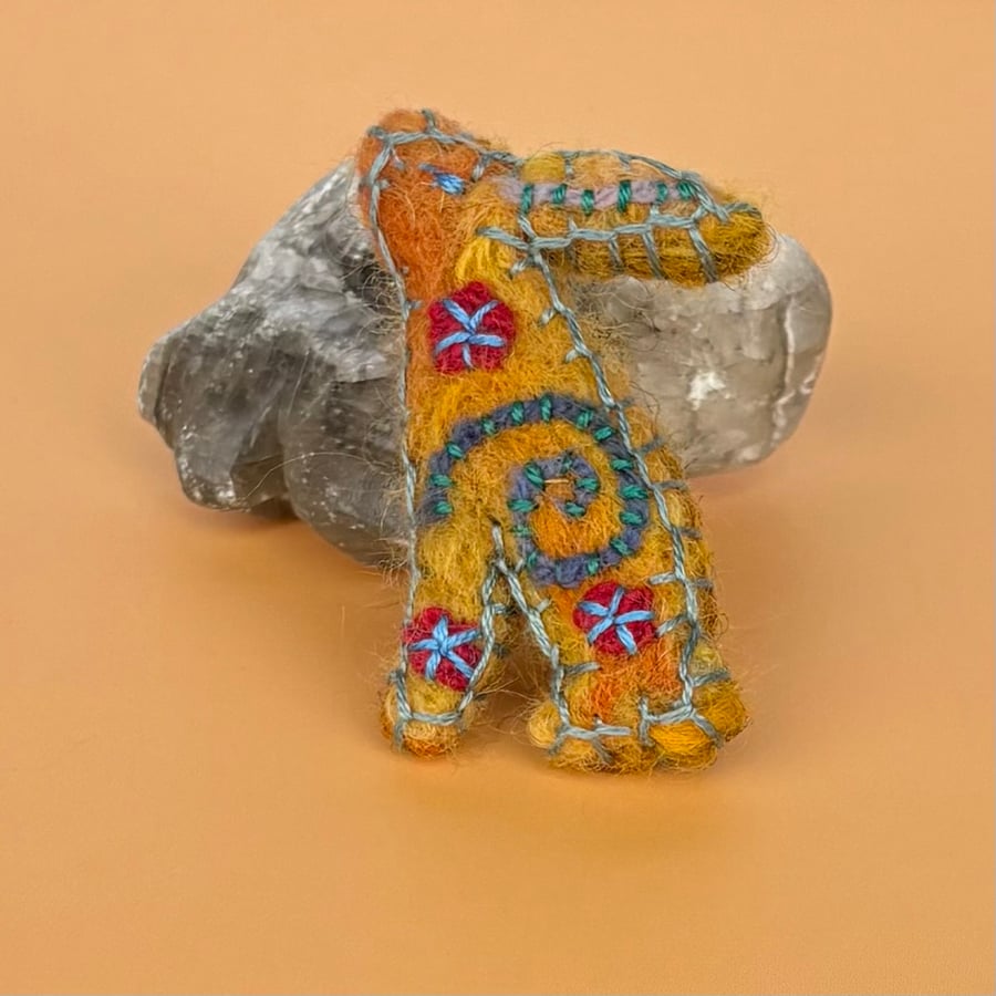 Felted Hare Brooch - orange