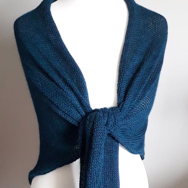 Large Alpaca Wrap, Shawl - Ocean