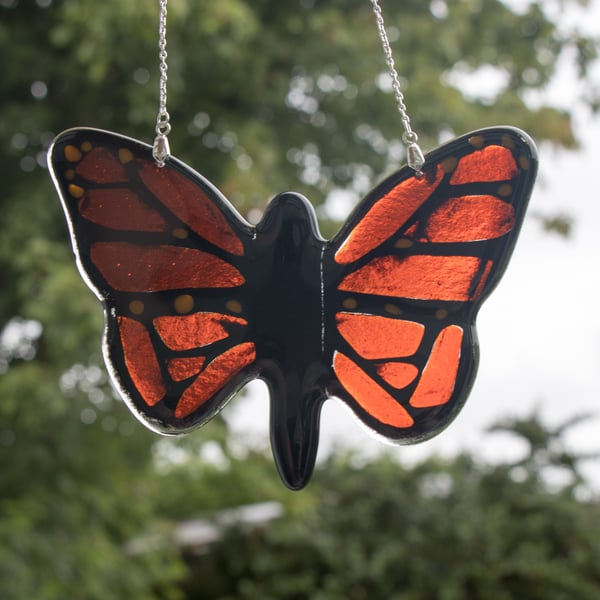 Fused Glass Butterfly Hanger - Orange Wings - 3083