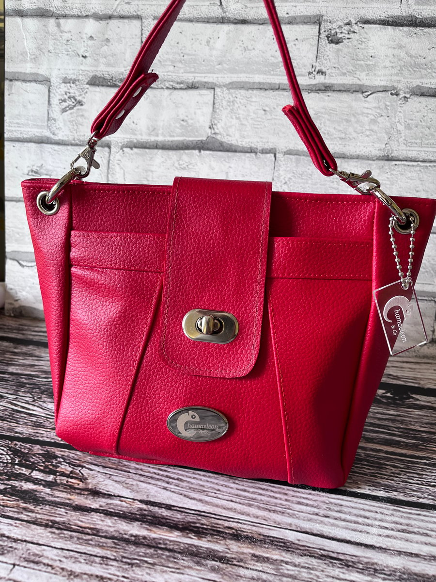 Lipstick Red handbag, faux leather shoulder bag