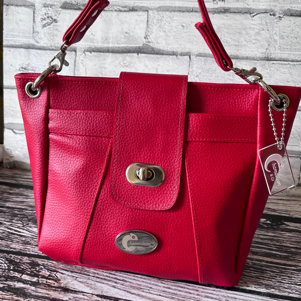 Lipstick Red handbag, faux leather shoulder bag