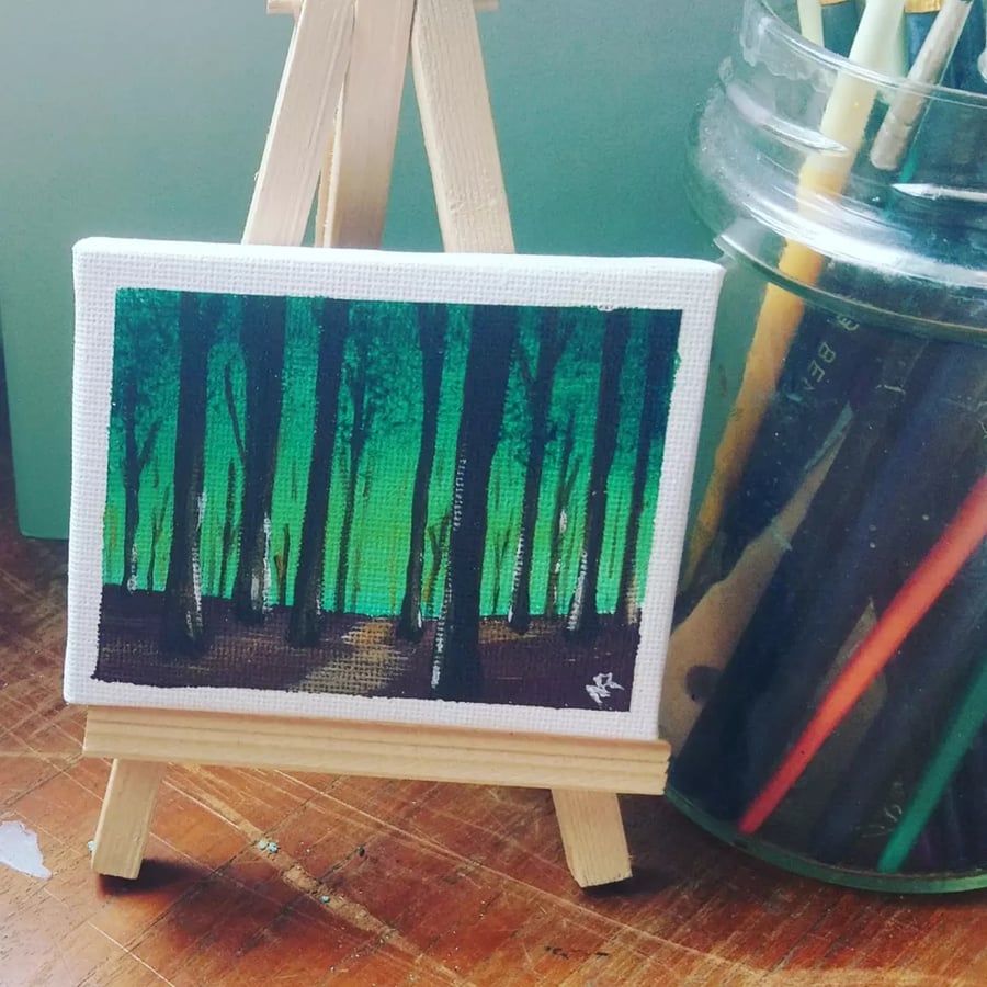 tiny forest acrylic painting 