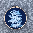 Pretty Fern Cyanotype Art- In an Embroidery Hoop