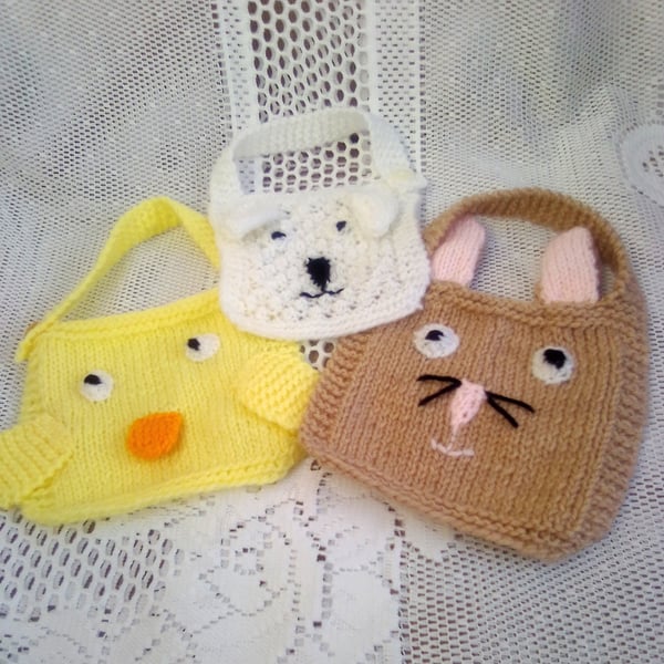 Pack of 3 Spring Themed Knitted Bibs for a Baby, Baby Shower Gift, Baby Gift