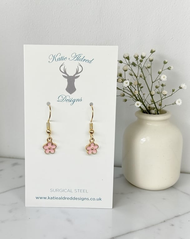 Charm Earrings - Mini Daisy - Baby Pink