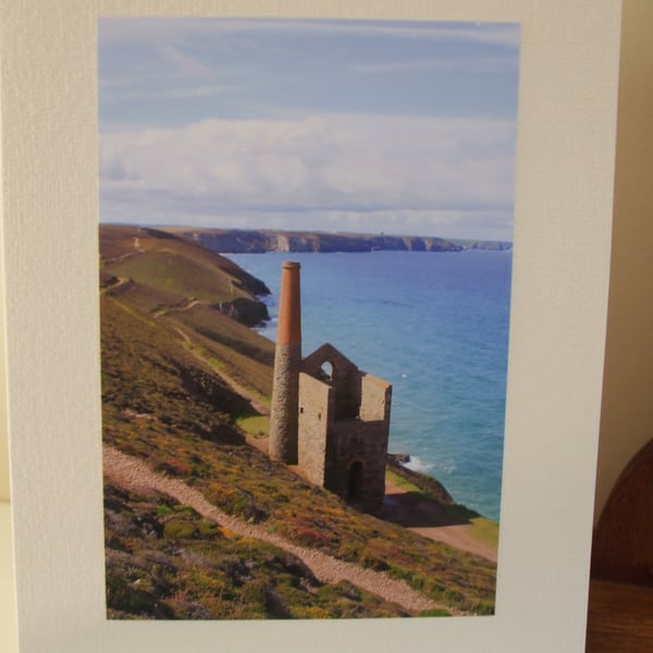 Greetings card with photo of Wheal Coates Tin Mine Cornwall