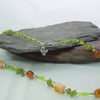 Vibrant Peridot & red Agate necklace with glass & silver plate beads & bee charm