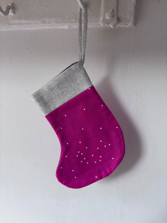 Summer seconds - pink with white spots Mini Christmas stocking - super cute