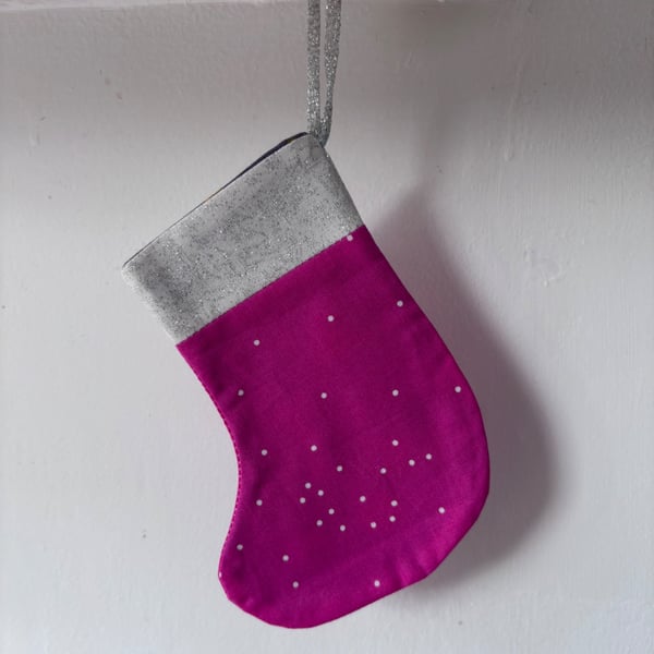 Summer seconds - pink with white spots Mini Christmas stocking - super cute
