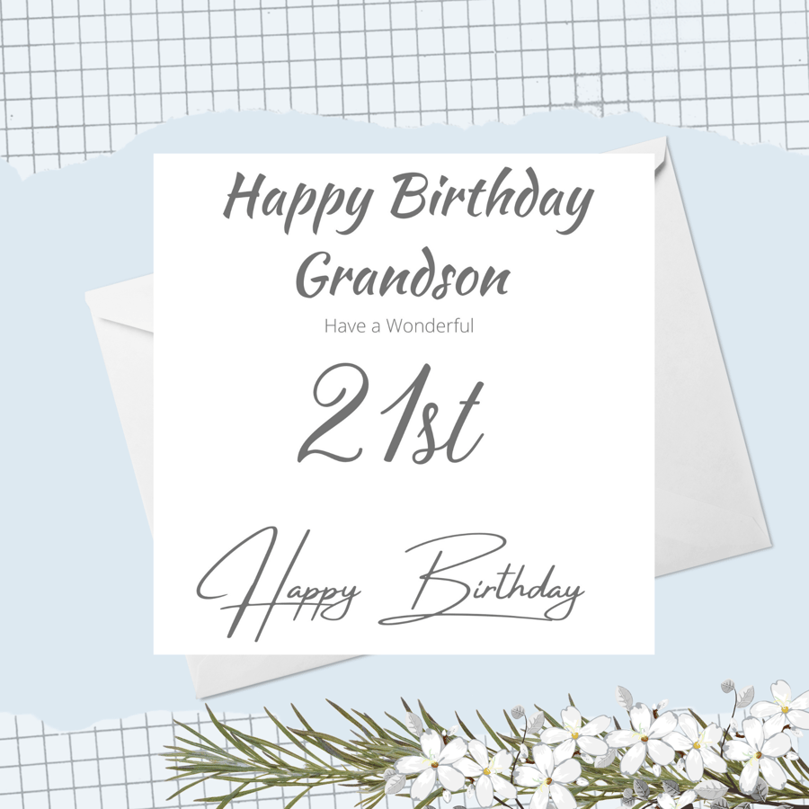 Grandson 21st birthday Card, birthday card, Birthday Card, Card for Him, 