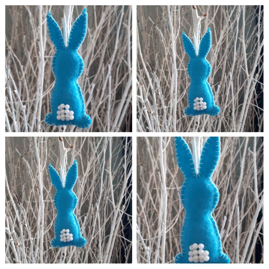Easter bunny hanging decoration in bright blue.