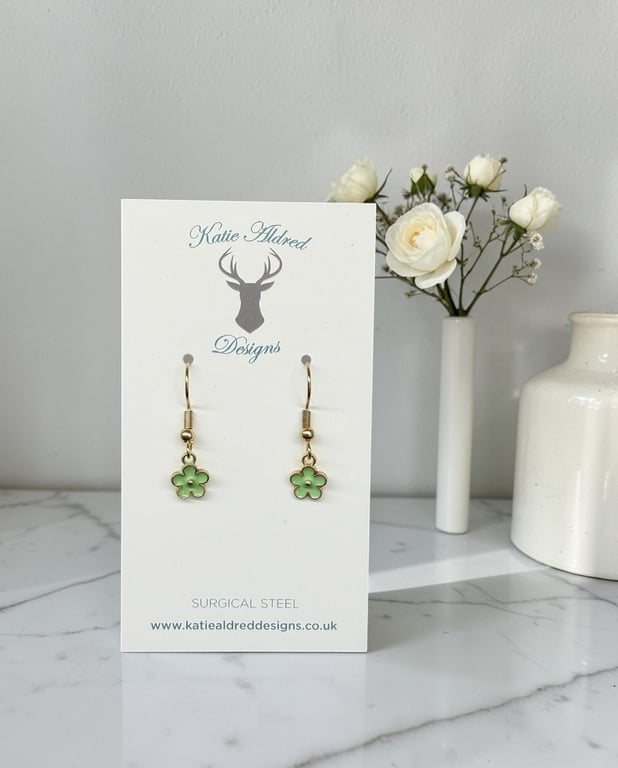 Charm Earrings - Mini Daisy - Mint Green