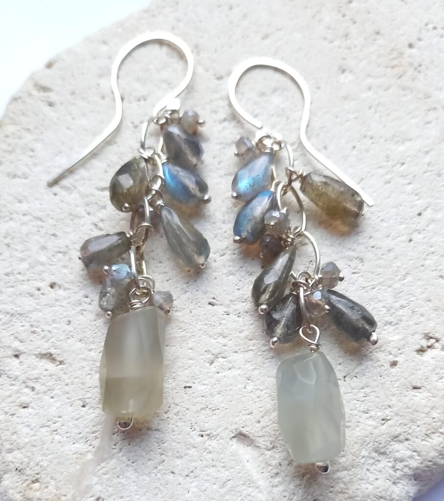 Labradorite Cluster Statement Dangle Earrings