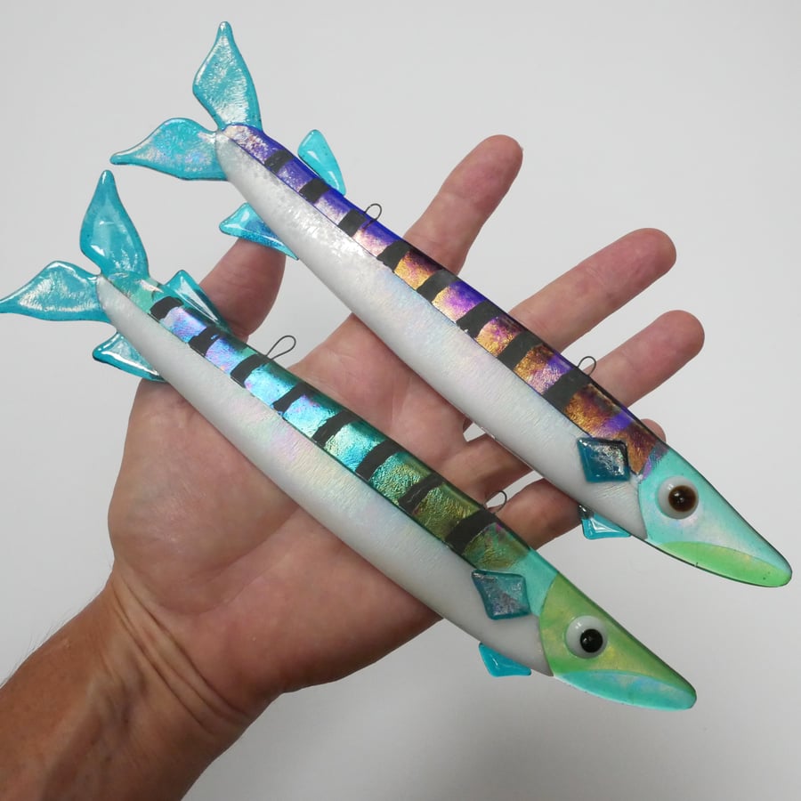 Baby Barracuda Fused Glass Fish Themed Wall Decoration