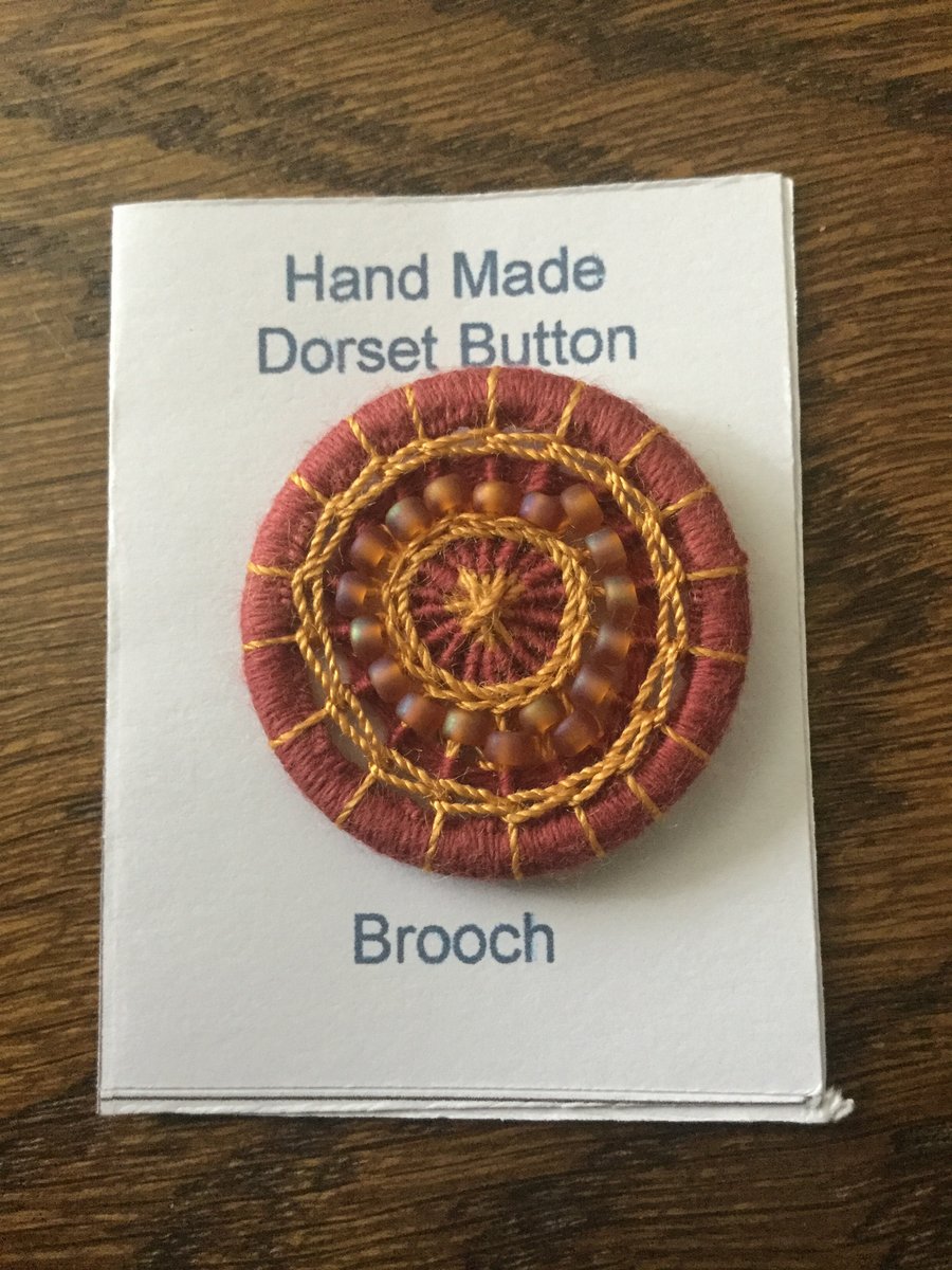 Beaded Dorset Button Brooch, Brown and Gold, B9