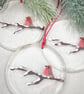 Robin on a snowy branch - glass Christmas tree decoration - Image 1