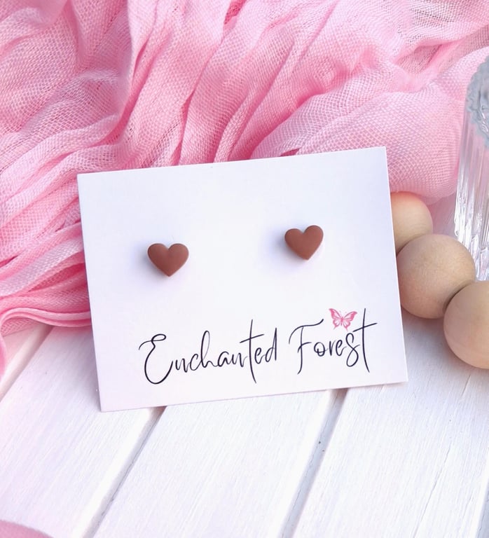 Dark Brown Mini Heart Stud Earrings, Minimalist Jewellery, Accessories & Gifts
