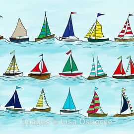 The Regatta. Signed print. Sailing. Boats. Sea. Digital illustration. Coast