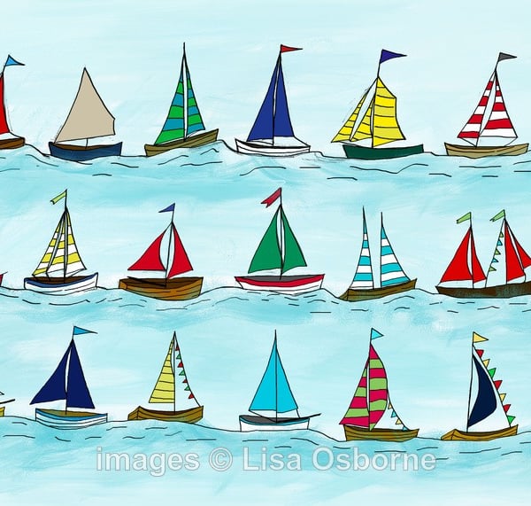 The Regatta. Signed print. Sailing. Boats. Sea. Digital illustration. Coast
