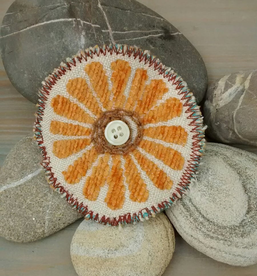 Tangerine Brooch, Fabric Brooch