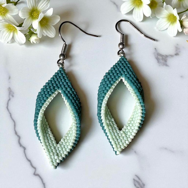 Peyote Drop Earrings - Forest Mint