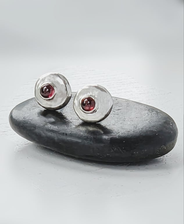 Sterling Silver garnet stud earrings, Handmade Urban Jewellery Design