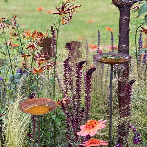 Rusty corten metal rain catcher outdoor and garden gift