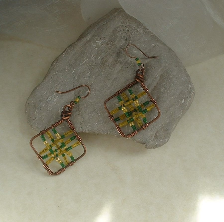 Rustic Copper "Tartan" Earrings