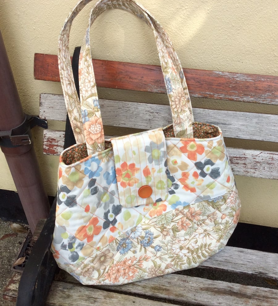 Large Quilted Handbag, Upcycled Fabric Shopper 