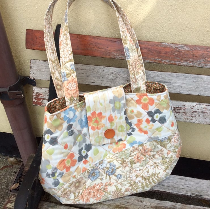 Large Quilted Handbag, Upcycled Fabric Shopper - Folksy