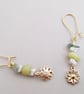 Flower drop earrings Gold Plated Daisy Green jade, White jasper, Yellow  - Image 3