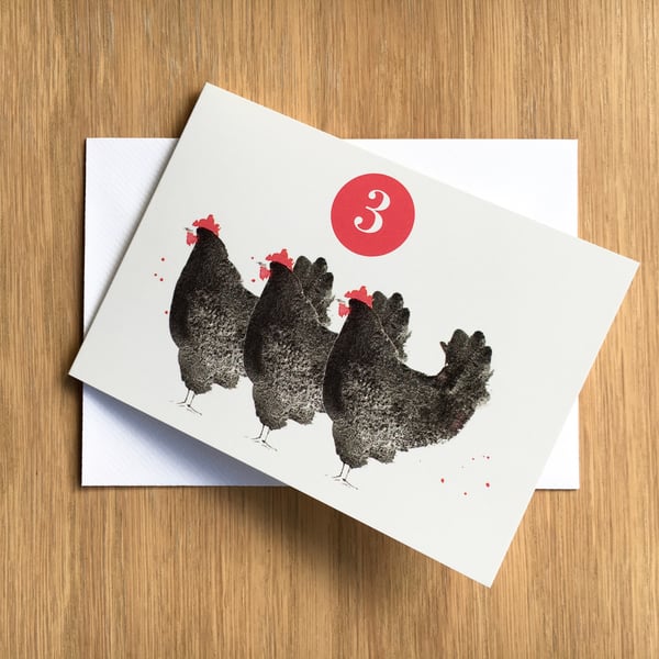 Three French Hens single Christmas card