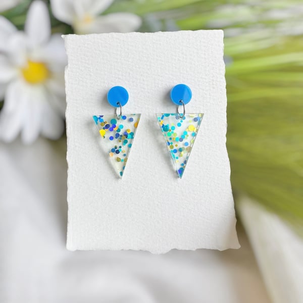 Blue Dot Confetti Triangle Earrings 