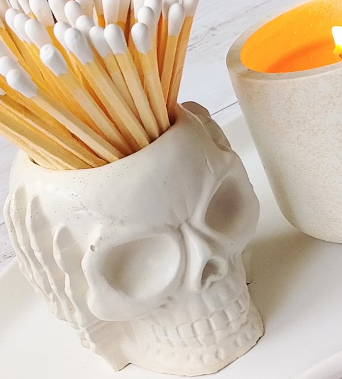 Hear No Evil - See No Evil - Speak No Evil Jesmonite Skull Match Jar