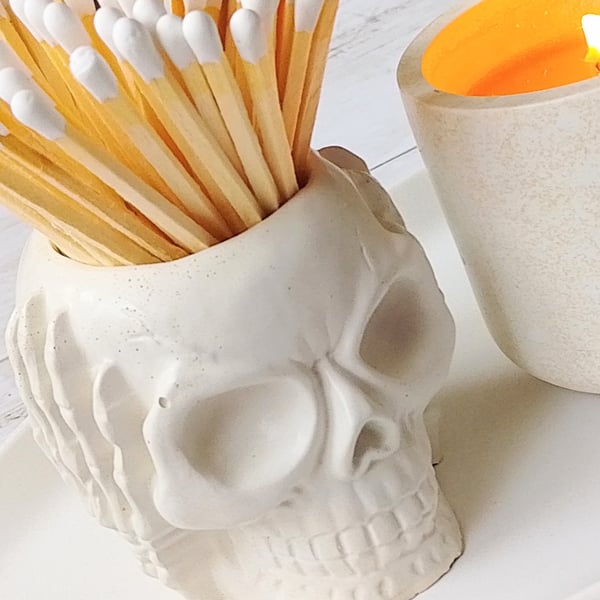 Hear No Evil - See No Evil - Speak No Evil Jesmonite Skull Match Jar