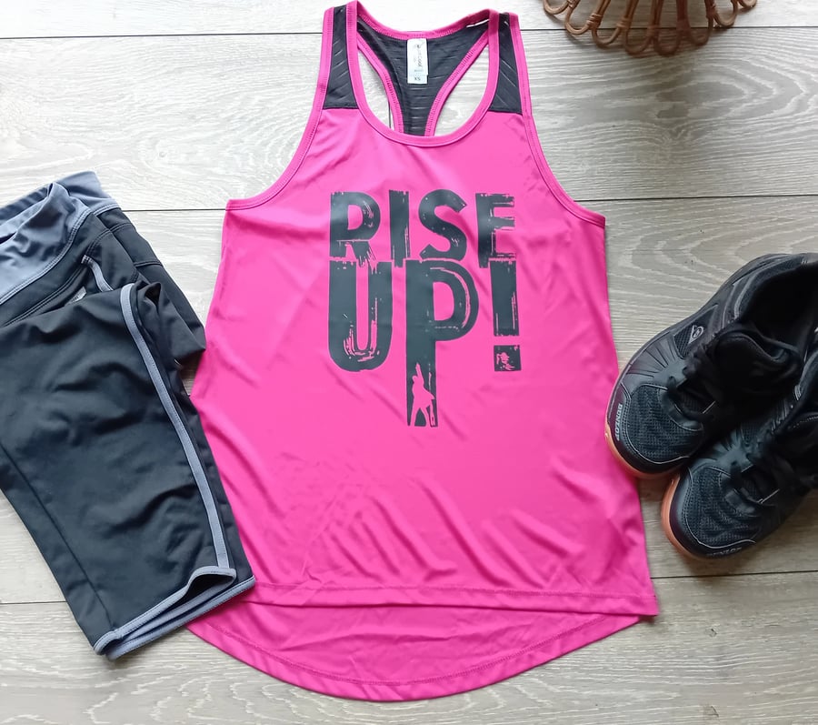Hot pink or Electric yellow Gym Vest with Hamilton quote, Rise up.