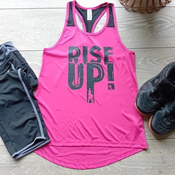 Hot pink or Electric yellow Gym Vest with Hamilton quote, Rise up.